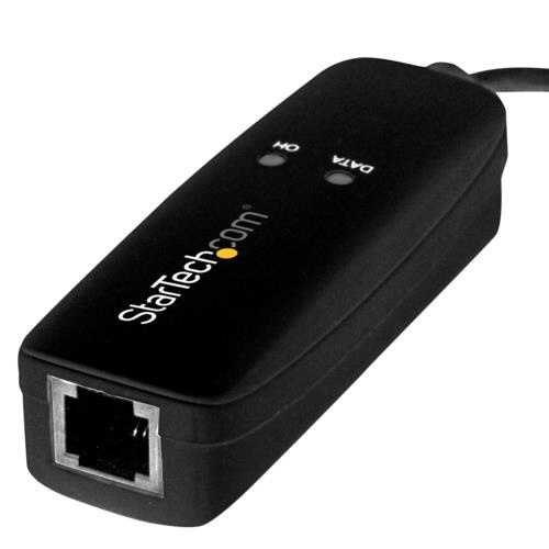外付けUSB接続56kbpsアナログモデム　ブラック　1個 真上から見た状態で、USBポートが露出し、光沢のある黒い筐体が特徴的。