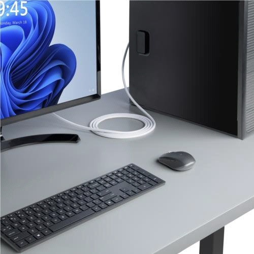 DisplayPort　1.2ケーブル　3m　4K/60Hz　オス-オス　ホワイト　1本 ケーブルのコネクタ部分が目立つ横向きのアングル