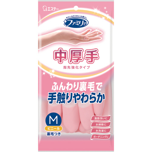 ﾌｧﾐﾘｰ ﾋﾞﾆｰﾙ中厚手 指先強化 M ﾋﾟﾝｸ 1双画像