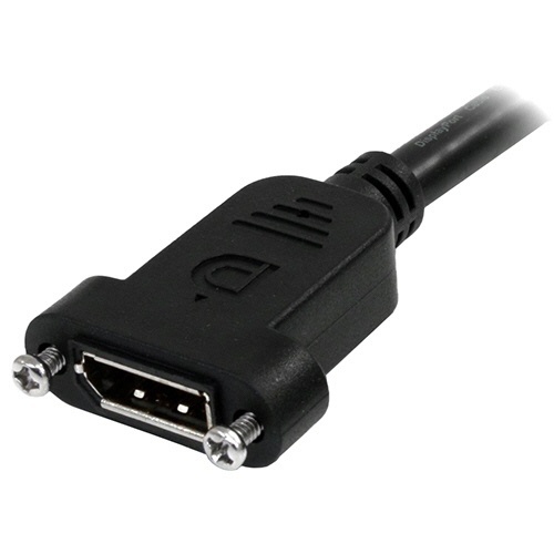 DisplayPort延長ケーブル　ブラック　91cm　オス/メス　1本 コードが適切に束ねられた状態、接続端子の詳細がクローズアップされている。