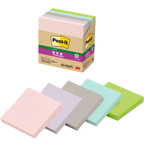 ﾎﾟｽﾄ･ｲｯﾄ 強粘着ﾉｰﾄ 再生紙 75×75mm ﾊﾟｽﾃﾙｶﾗｰ5色 1ﾊﾟｯｸ(5冊)画像