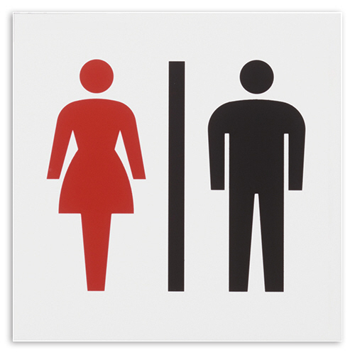 ｱｸﾘﾙﾏｯﾄ板ｻｲﾝ 男女ﾏｰｸ ﾃｰﾌﾟ付 ﾀﾃ100×ﾖｺ100×厚み2mm 白 1枚画像