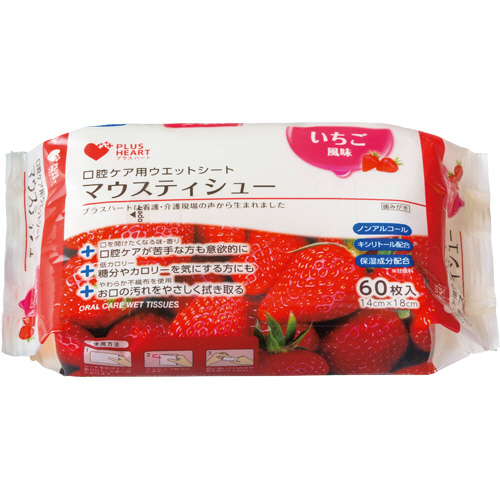 ﾌﾟﾗｽﾊｰﾄ 口腔ｹｱ用ｳｴｯﾄｼｰﾄ ﾏｳｽﾃｨｼｭｰ いちご風味 1ﾊﾟｯｸ(60枚)