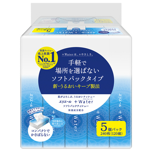 エリエール+Water　ソフトパックティシュー　120組/個　1セット(90個:5個×18パック)画像