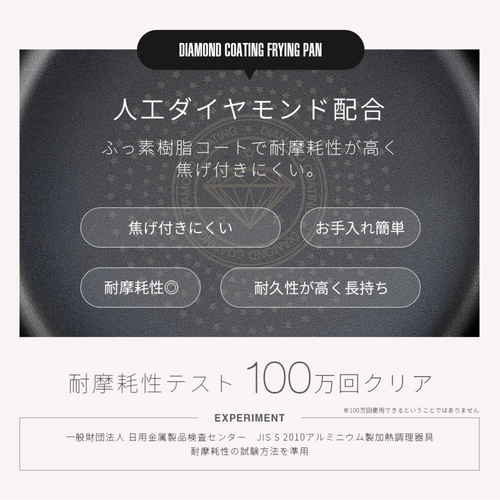 IHダイヤモンドコートフライパン26cm 滑らかな表面のフライパンが上から見える状態