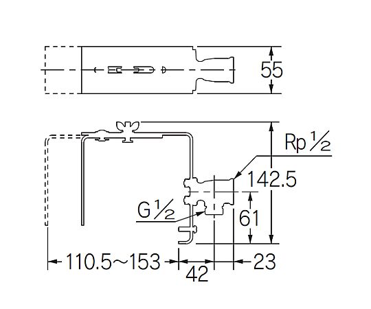 G1/2"×Rp1/2" 水栓取付金具(固定枠付) 固定枠が付いた水栓取付金具の斜めからの全体像