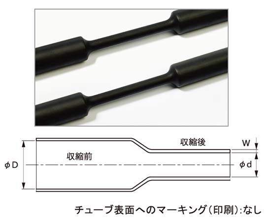 熱収縮チューブ　JTC(袋入り)　φ2.7±0.3mm 袋から取り出された状態で並べられた複数の熱収縮チューブ