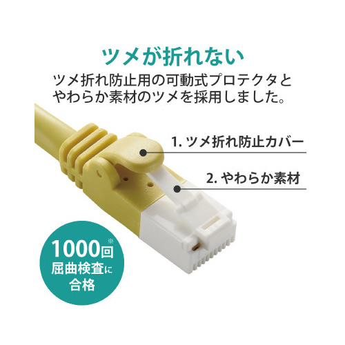 CAT6LANケーブル/3m/イエロー/簡易包装 しっかりと巻かれた状態の黄みがかったケーブル
