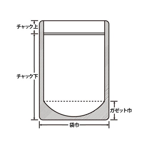 チャック付き袋 ラミジップ LZ-22 生産日本社 クリアな素材で内部が見える状態、上部にファスナーがある袋が横向きに置かれている様子。