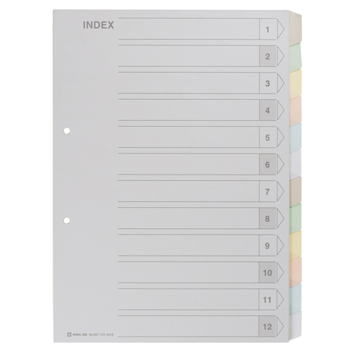 ｶﾗｰｲﾝﾃﾞｯｸｽ A4ﾀﾃ 2穴 6色12山+扉紙 1組画像