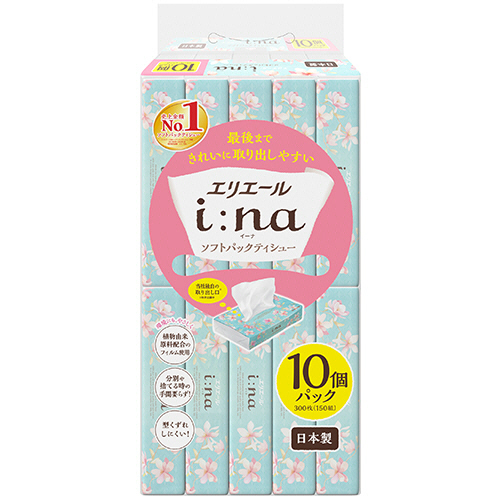 ｴﾘｴｰﾙ i:na(ｲｰﾅ)ｿﾌﾄﾊﾟｯｸﾃｨｼｭｰ 150組/個 1ﾊﾟｯｸ(10個)画像
