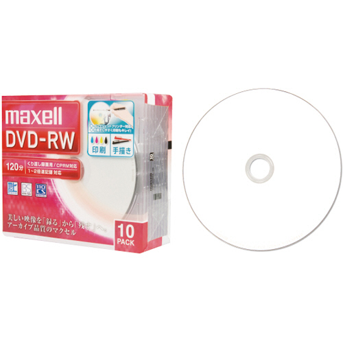録画用DVD-RW 120分 1-2倍速 ﾎﾜｲﾄﾜｲﾄﾞﾌﾟﾘﾝﾀﾌﾞﾙ 5mmｽﾘﾑｹｰｽ 1ﾊﾟｯｸ(10枚)