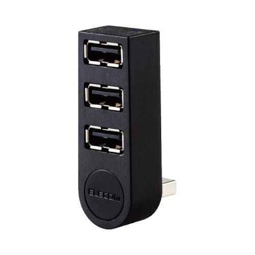 USBハブ　2.0バスパワー　3ポート　直挿し　黒