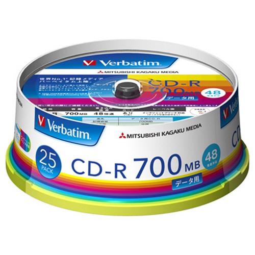 ﾃﾞｰﾀ用CD-R 700MB 48倍速 ﾎﾜｲﾄﾜｲﾄﾞﾌﾟﾘﾝﾀﾌﾞﾙ ｽﾋﾟﾝﾄﾞﾙｹｰｽ 1ﾊﾟｯｸ(25枚)画像