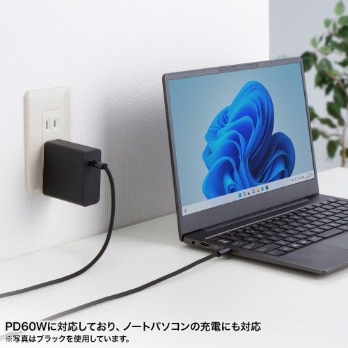 USB　Type-Cシリコンメッシュケーブル(PD60W)　ホワイト　2m　1本 ケーブルが直線的に伸びた状態で、シンプルなホワイトの外観が際立つ