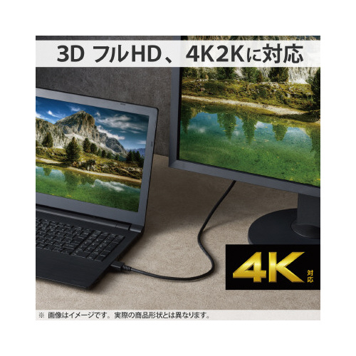 HDMIケーブル/1.5m/ブラック ケーブルが真っ直ぐに伸びている状態、両端のコネクタ部分がはっきり見える