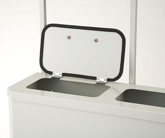 紙オムツ用ダストボックス J-600(アイボリー) 上部が開いた状態で、アイボリーのダストボックスが横から見える配置。