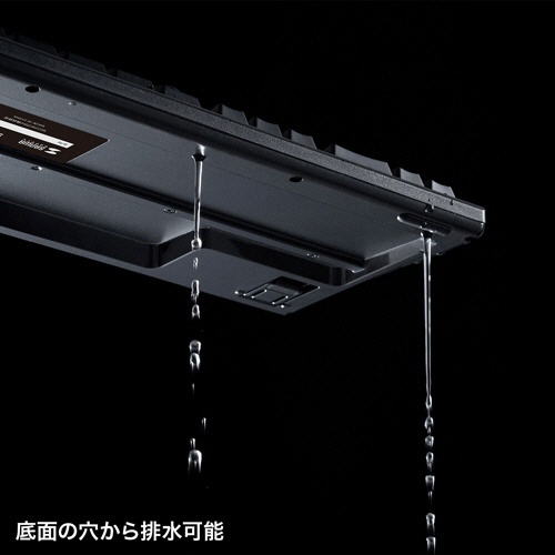 日本語109キーボード　抗菌防水防塵タイプ　ブラック　1台 キーボード全体が正面から映され、キーキャップには滑らかな質感が見える状態