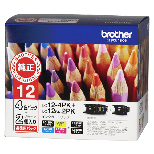ｲﾝｸｶｰﾄﾘｯｼﾞ 4色(ｼｱﾝ･ﾏｾﾞﾝﾀ･ｲｴﾛｰ･黒)ﾊﾟｯｸ+黒2個 LC12-4PK+LC12BK-2PK 1箱画像
