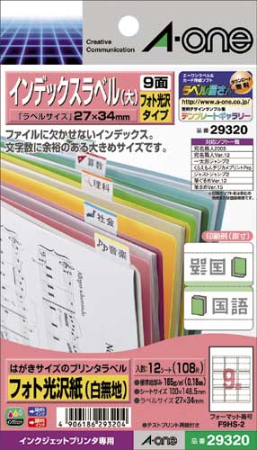 インデックスラベルＩＪＰ　光沢紙　大９面１２枚画像