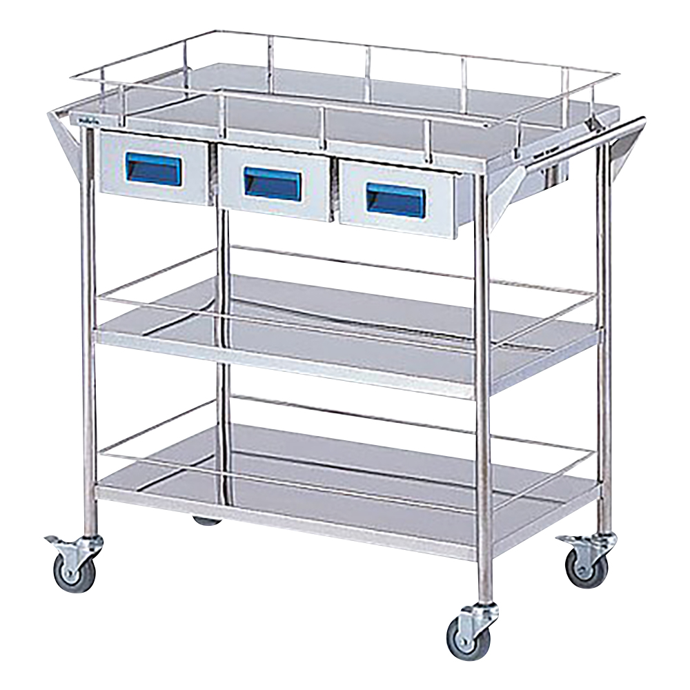 ストレージステンレスカート 3段 ブルー (幅750mm/引き出し3個)画像