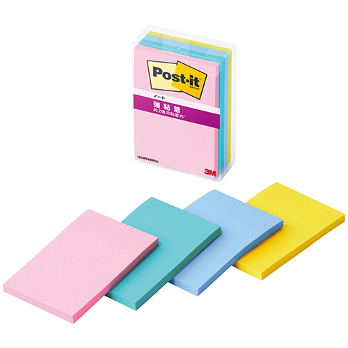 ﾎﾟｽﾄ･ｲｯﾄ 強粘着ﾉｰﾄ ﾏﾙﾁｶﾗｰ3 75×50mm 4色 1ｾｯﾄ(40冊:4冊×10ﾊﾟｯｸ)画像