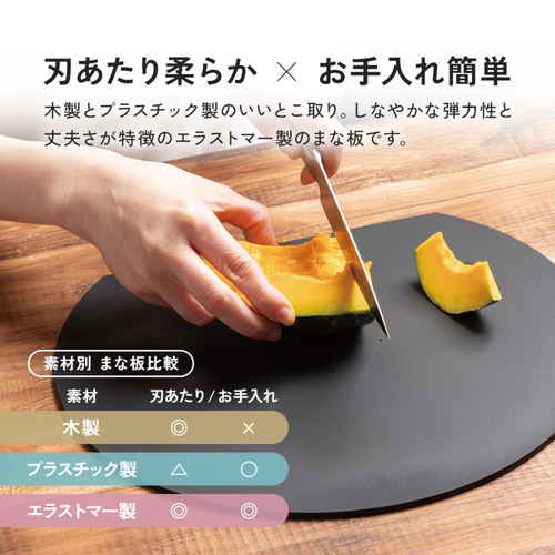 食洗機対応丸いまな板エラストマー30cmBK　ブラック 表面が滑らかで、黒いまな板が真上から見える状態