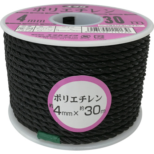 ﾛｰﾌﾟ PEｶﾗｰﾛｰﾌﾟﾎﾞﾋﾞﾝ巻 4mm×30m ﾌﾞﾗｯｸ 1巻画像
