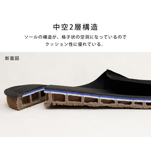 コトカ　携帯スリッパ　Lサイズ　ネイビー カジュアルなデザインの携帯スリッパが横向きで見える状態
