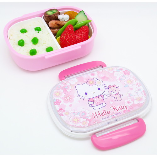 お弁当箱　1段　ハローキティ　サクラ　360ml　中子付　ランチボックス　子供 サクラ柄のデザインが施されたお弁当箱の上面