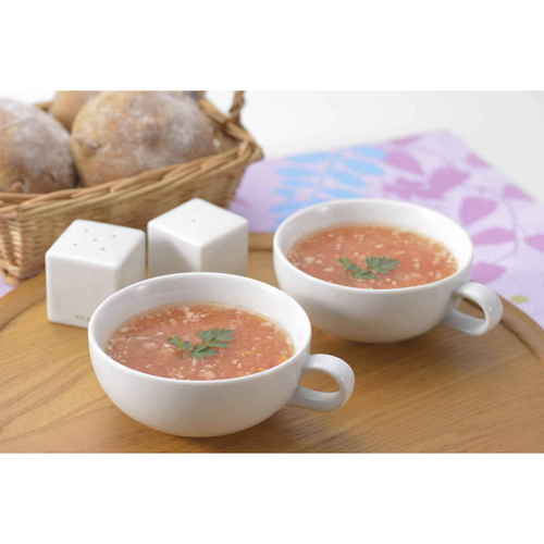 電子レンジ調理器 SUGMOG スープチョッパー 目盛り付き レシピ付き 透明なプラスチック容器に入った商品が前面から見える状態、目盛りとレシピが印刷されている様子。