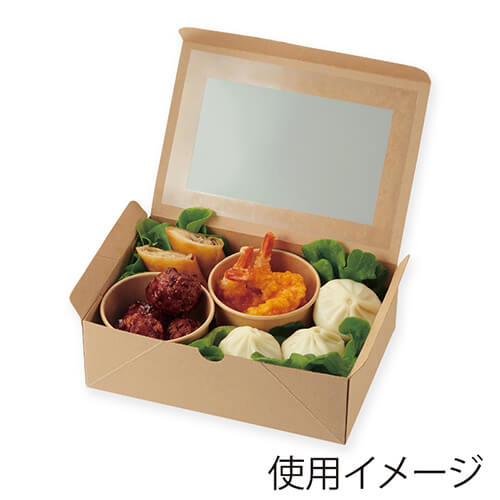 HEIKO 食品容器 ネオクラフト 窓付BOX L 20枚 透明窓が正面にあるクラフト調のボックスが複数積み重なった様子