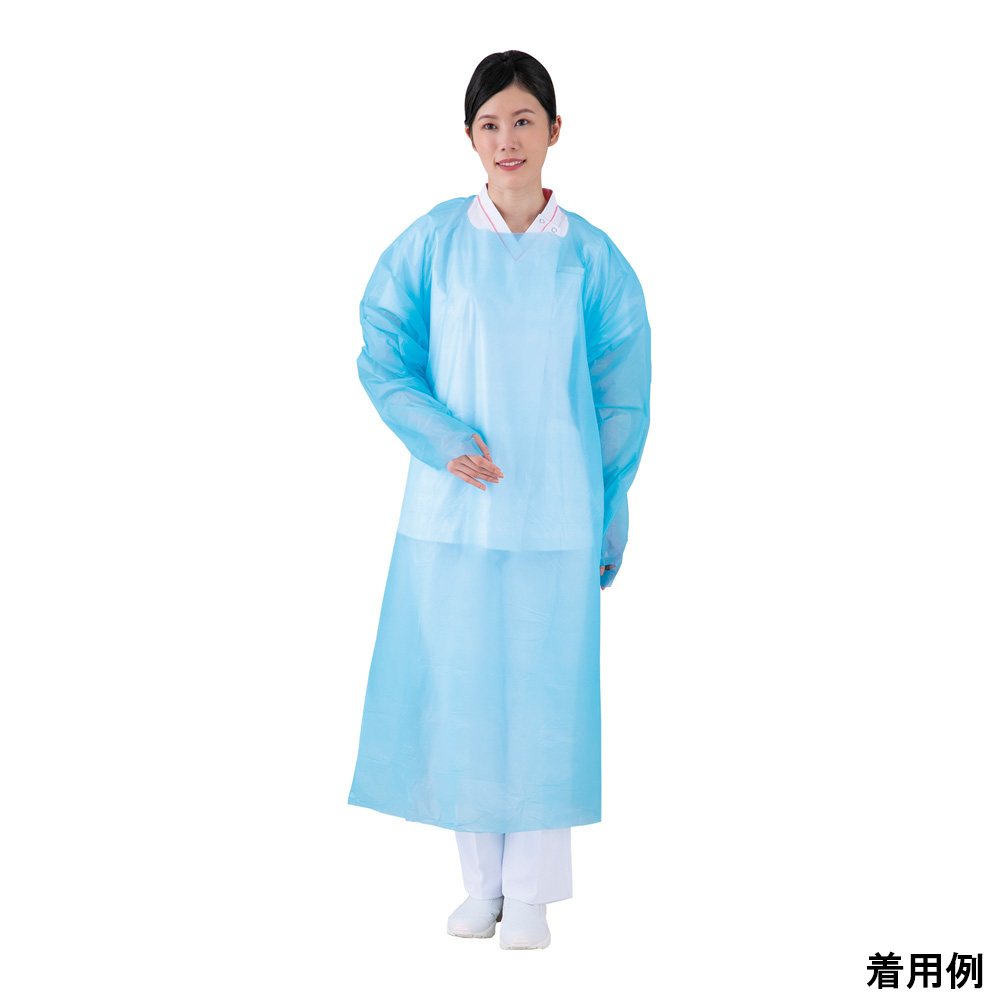 フジポリエプロン 袖付 フリー 親指フックタイプ 10枚入画像