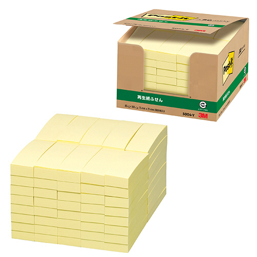 ﾎﾟｽﾄ･ｲｯﾄ 業務用ﾊﾟｯｸ ふせん 再生紙 75×25mm ｲｴﾛｰ 1ﾊﾟｯｸ(80冊)画像