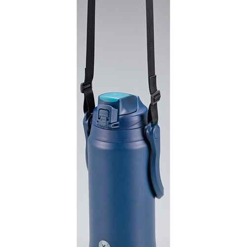 水筒　ジャグ　2.3L　スポーツドリンク対応　ステンレス　CAPTAIN　STAG　キャプテンスタッグ　HD　ウォータージャグ　ネイビー ネイビーのステンレス製ジャグが横から見える状態で、持ち手がしっかりとしたデザイン。