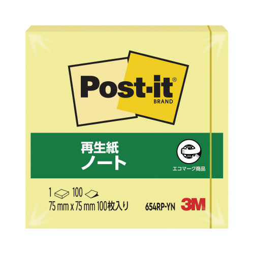 ポストイット　再生紙ノート７５×７５　イエロー１冊画像