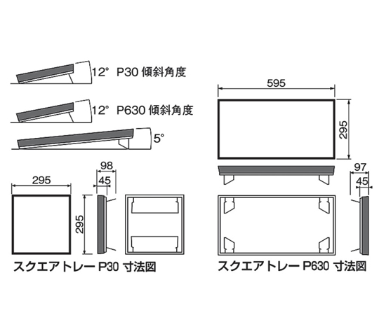 スクエアトレー 白木内朱 595×295×45mm 優雅な白木のトレーが上から見える状態、内側に鮮やかな朱色の塗装が施されている。