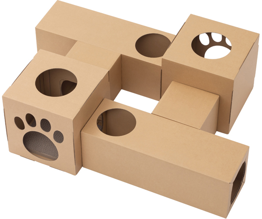 ねこねこトンネル BOX+T字セット トンネルのパーツとT字接続部が横に並んでいる状態