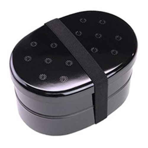 お弁当箱 小判弁当箱 2段 420ml 和MON ディープカラー 黒菊文様画像