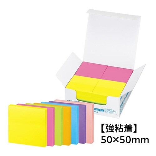 強粘着ふせん　Ｋ２　５０×５０　ネオン混色２０冊画像