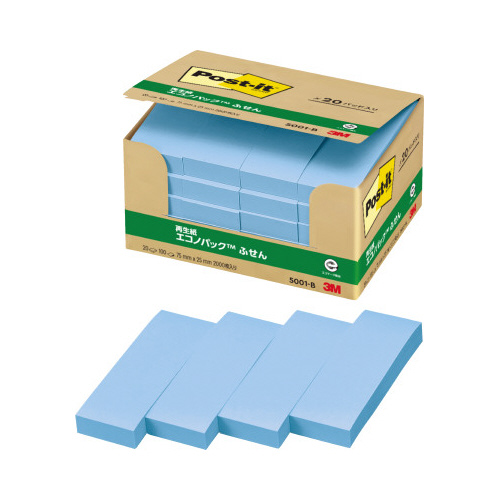 ポストイット　再生紙ふせん　７５×２５　青２０冊画像