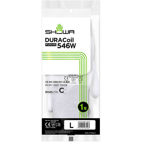 耐切創背抜き手袋 ﾃﾞｭﾗｺｲﾙ 546W L ﾎﾜｲﾄ 1双