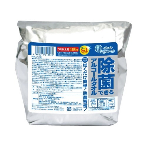 エリエール除菌アルコール　詰替　４００枚入×４画像