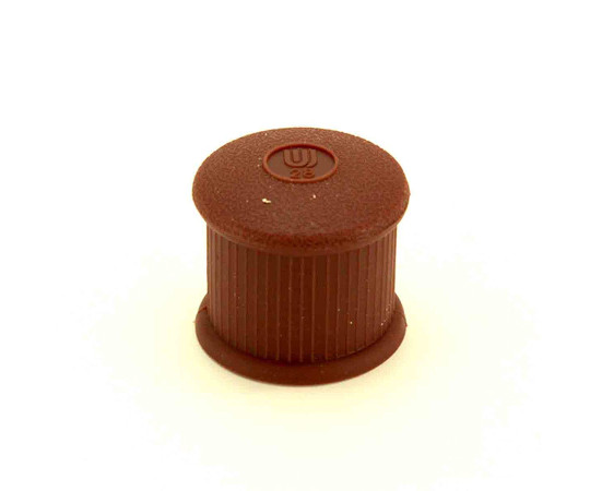 イスキャップ　丸脚用　茶　対象脚サイズ28mm 温かみのある茶色の丸いキャップが整然と並んでいる様子