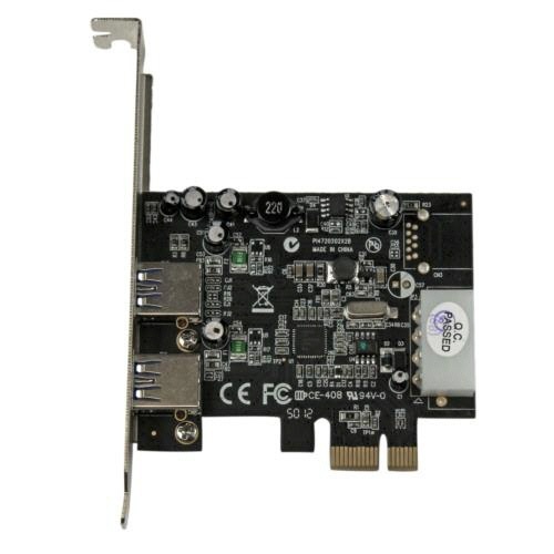 2ポートUSB　PCI　Expressインターフェースカード　1個 基板上の2つのUSBポートが並ぶ姿