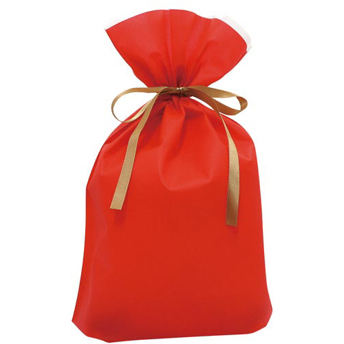 不織布巾着バッグ底マチ付レッド　Ｌ　１０枚入画像