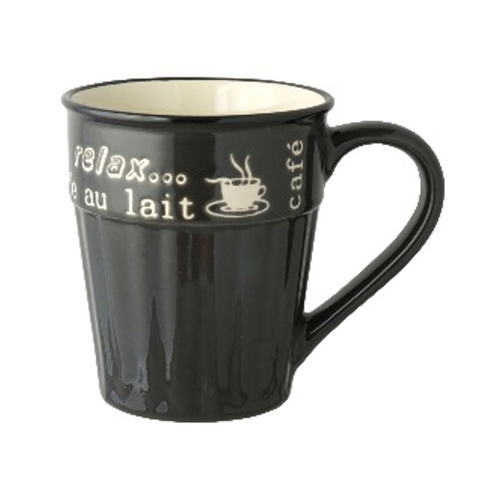 マグカップ 380ml enjoy cafe 食器 洋食器 コップ 陶器 ブラック画像
