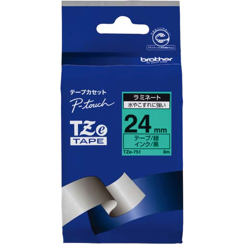 ピータッチ　ラミネート緑色テープ24mm黒文字×5画像