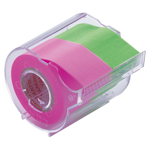 ﾒﾓｯｸ ﾛｰﾙﾃｰﾌﾟ 蛍光紙 ｶｯﾀｰ付 25mm幅 ﾛｰｽﾞ&ﾗｲﾑ 1個画像