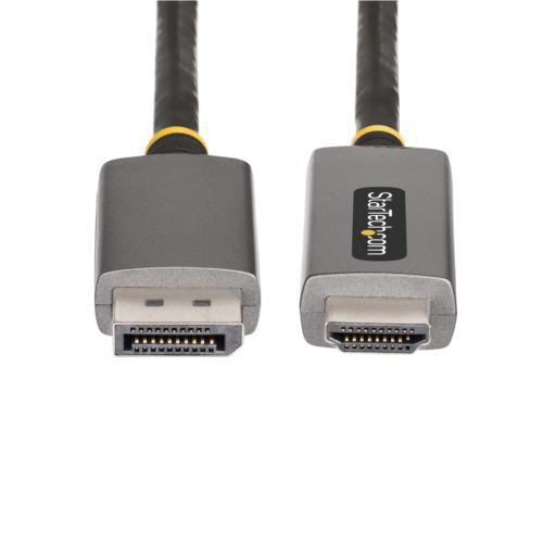 DisplayPort　1.4-HDMI　2.1変換ケーブル　2m　スペースグレー/ブラック　1本 ケーブルのコネクタ部分が鮮明に見える角度での撮影